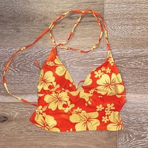 Orange-Yellow Flora Swimsuit Halter Top